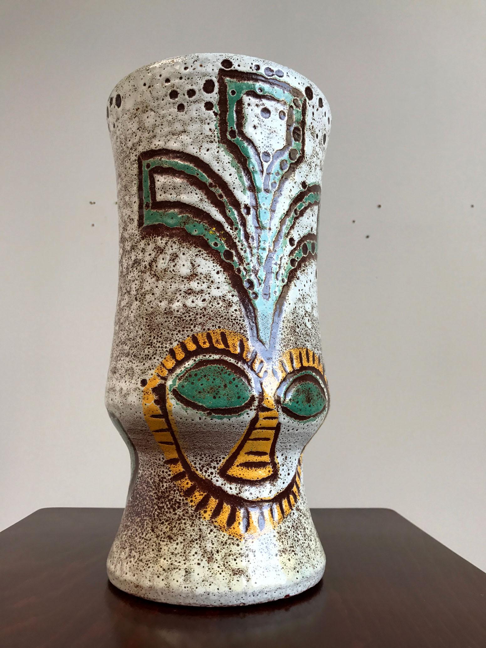 Accolay, Ethnic Vase with Two Faces, France, 1960 In Good Condition In Catonvielle, FR
