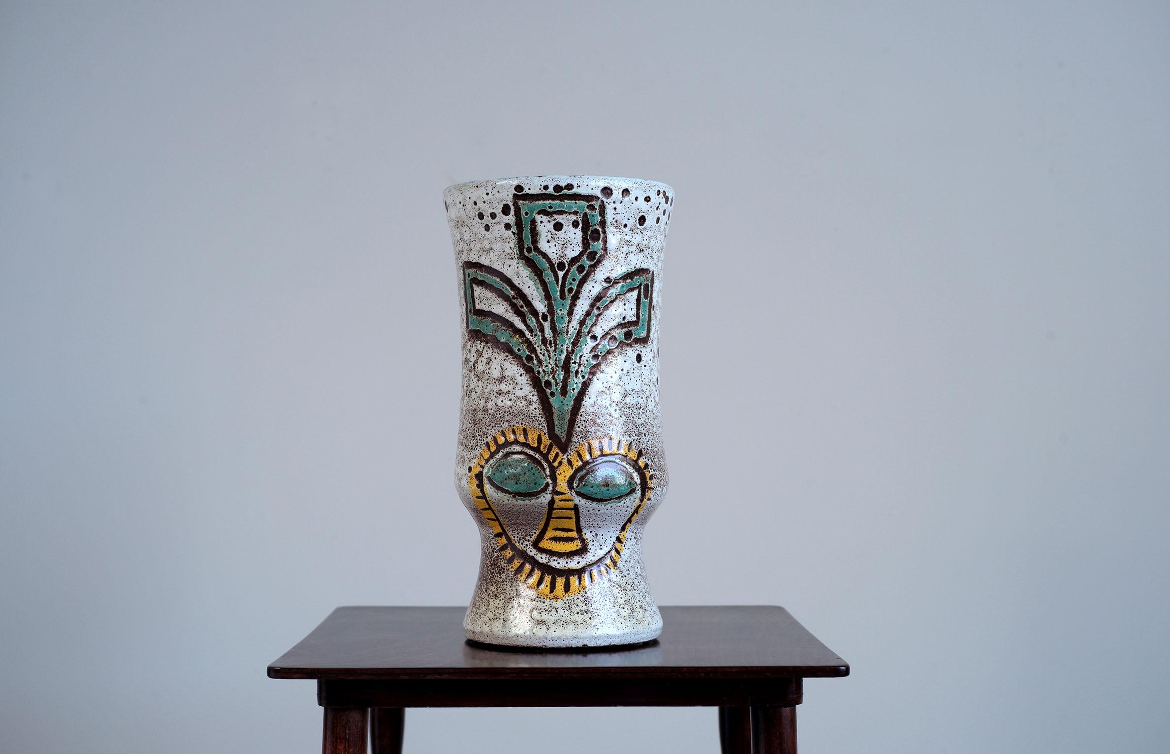 Ceramic Accolay, Ethnic Vase with Two Faces, France, 1960