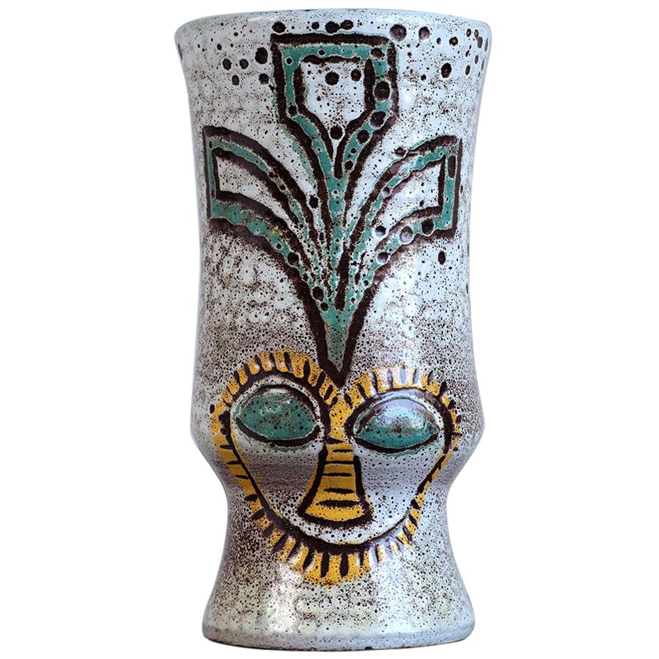 Accolay, Ethnic Vase with Two Faces, France, 1960