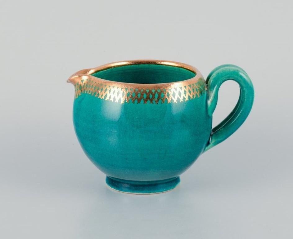 Glazed Accolay, France, complete ceramic tea service for six people.  For Sale