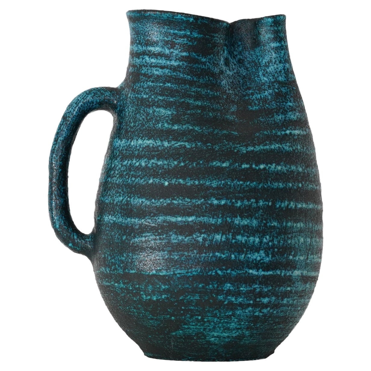 Accolay Freeform Blue Ceramic Pitcher, France 1950s