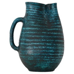 Accolay Freeform Blue Ceramic Pitcher, France 1950s