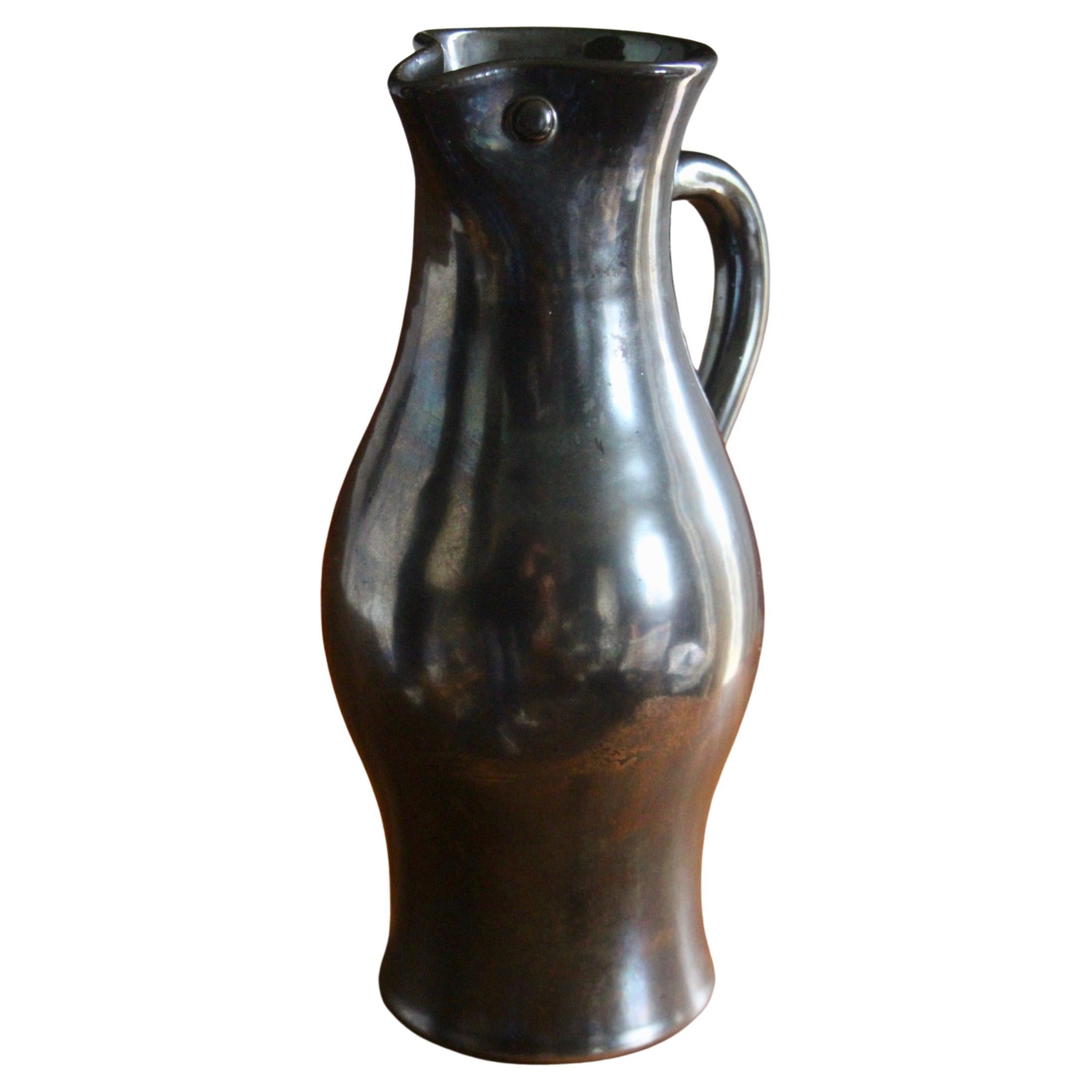 Accolay French Ceramic Handled Pitcher Vase For Sale