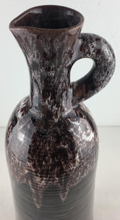 Accolay French Ceramic Handled Pitcher Vase, Large Brown Ceramic Vase