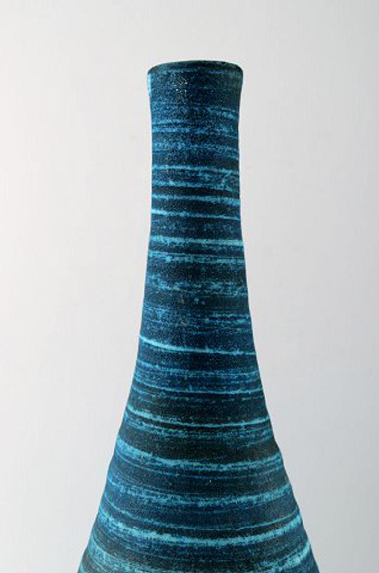 Modern Accolay, French Ceramic Vase. Turquoise, Stylish Design with Stripes