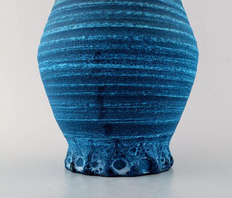 Accolay, French Ceramic Vase. Turquoise, Stylish Design with Stripes In Excellent Condition In Copenhagen, DK