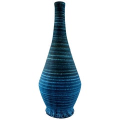 Accolay, French Ceramic Vase. Turquoise, Stylish Design with Stripes