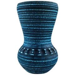 Accolay, French Ceramic Vase, Turquoise, Stylish Design with Stripes