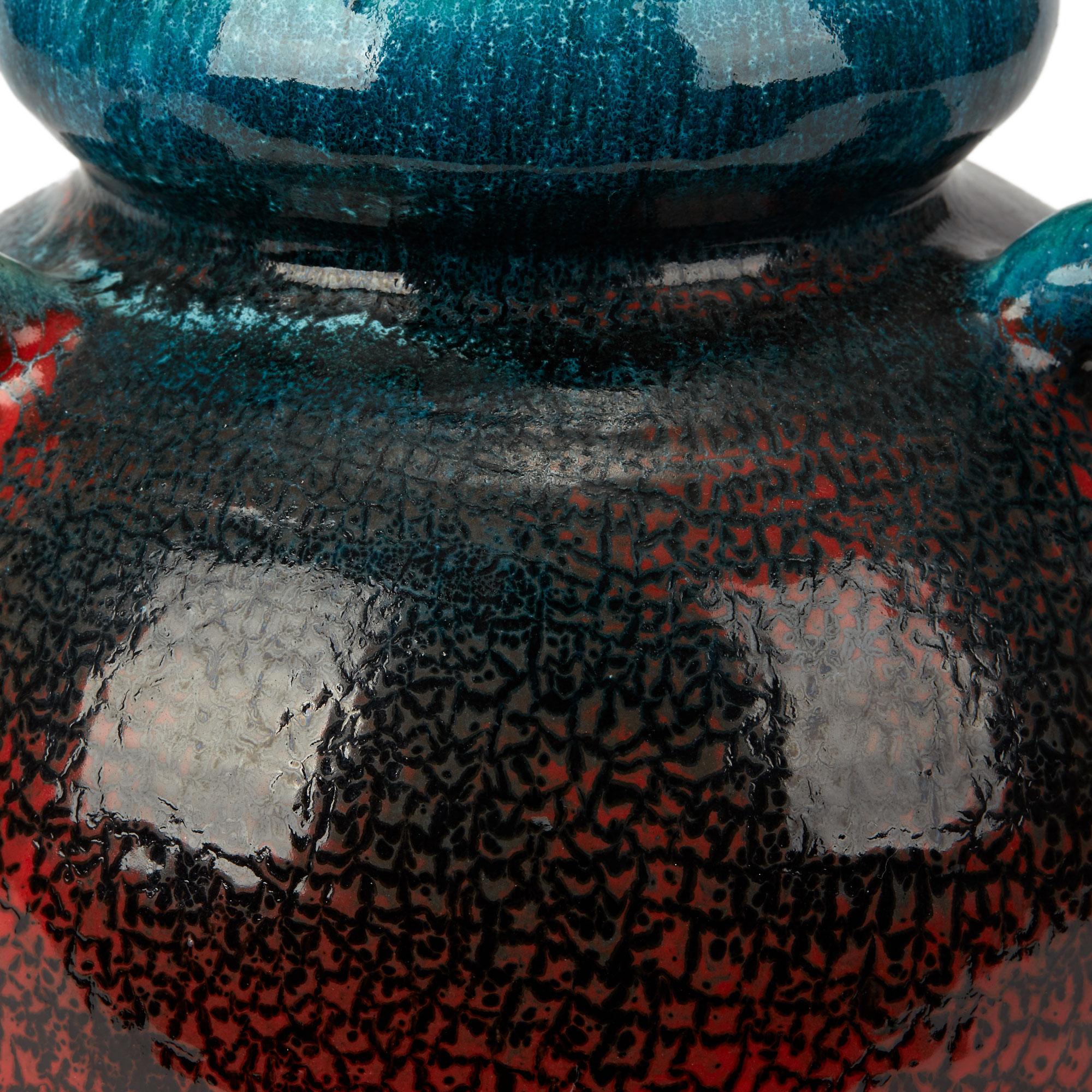 Mid-20th Century Accolay French Large Turquoise & Red Glazed Handled Vase, circa 1950
