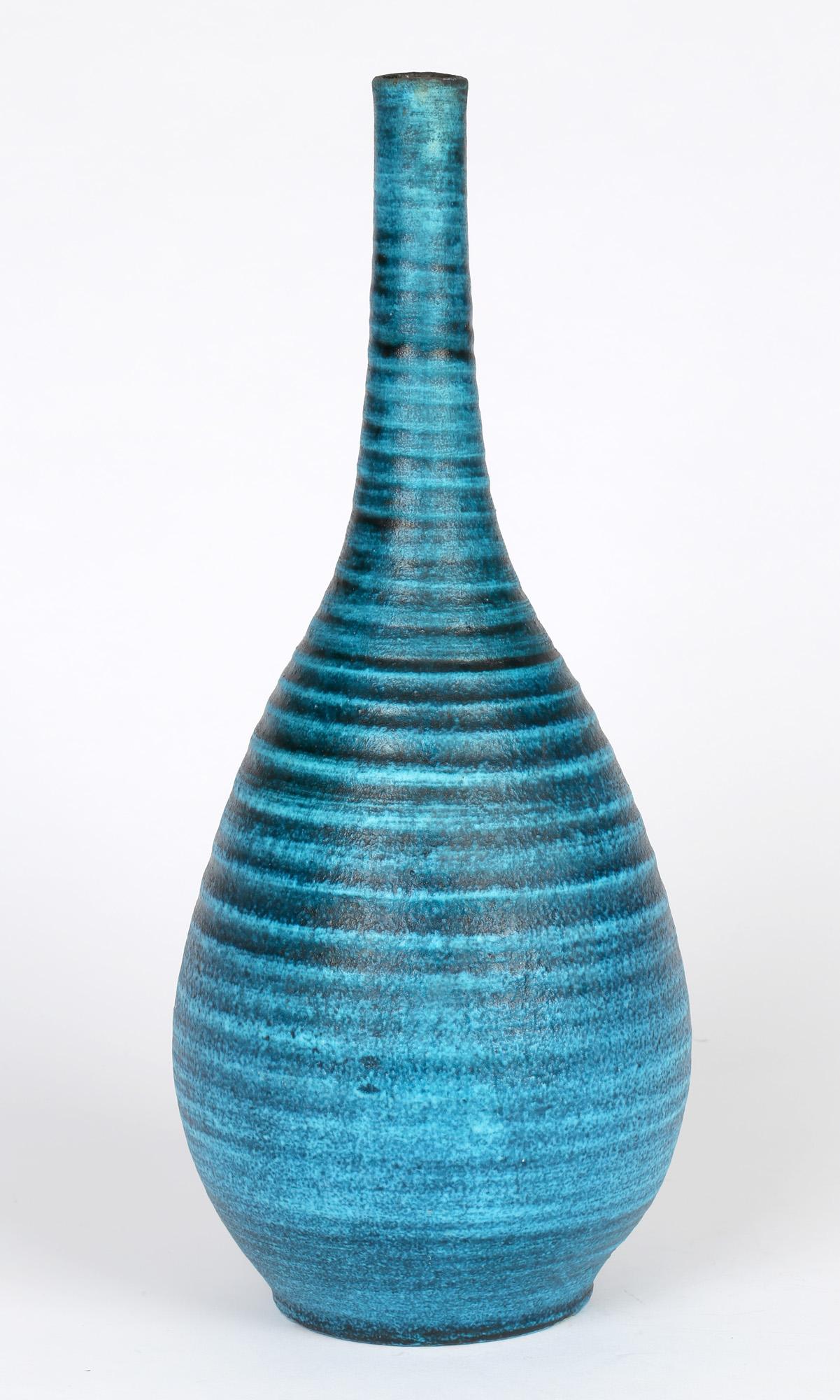 Accolay French Mid-Century Gauloise Blue Ceramic Bottle Vase 3
