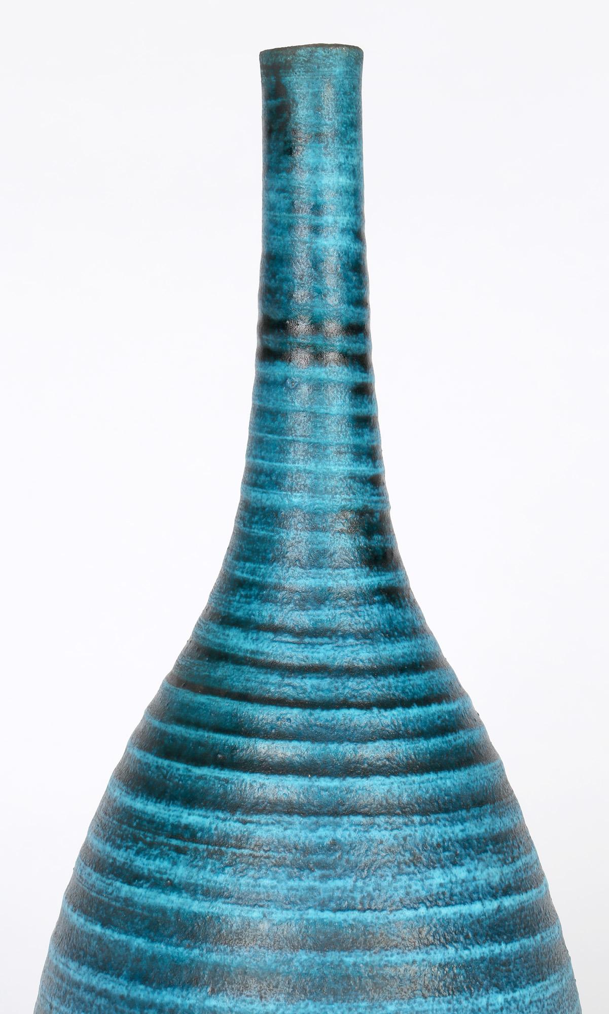 Accolay French Mid-Century Gauloise Blue Ceramic Bottle Vase 4