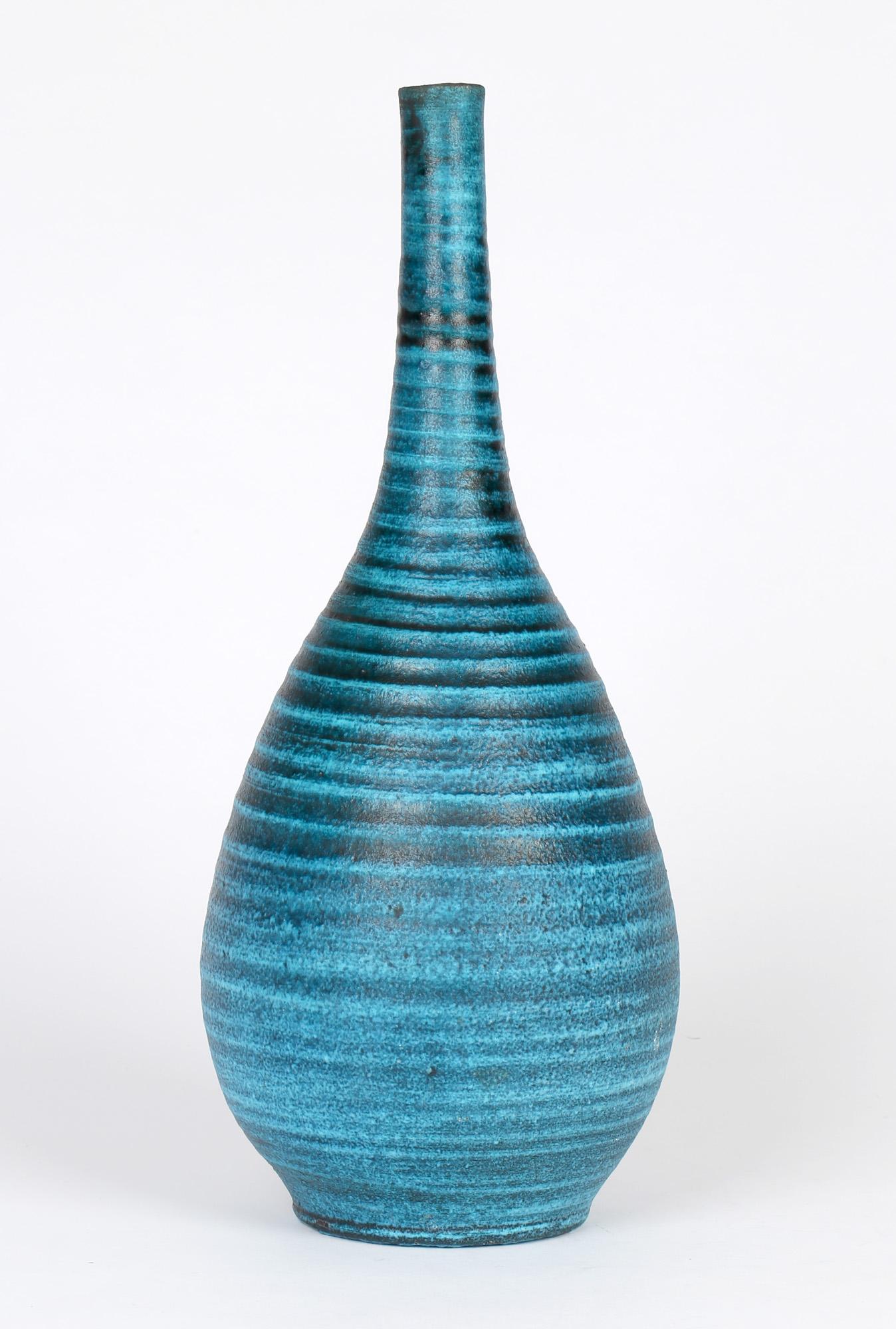 Accolay French Mid-Century Gauloise Blue Ceramic Bottle Vase 6