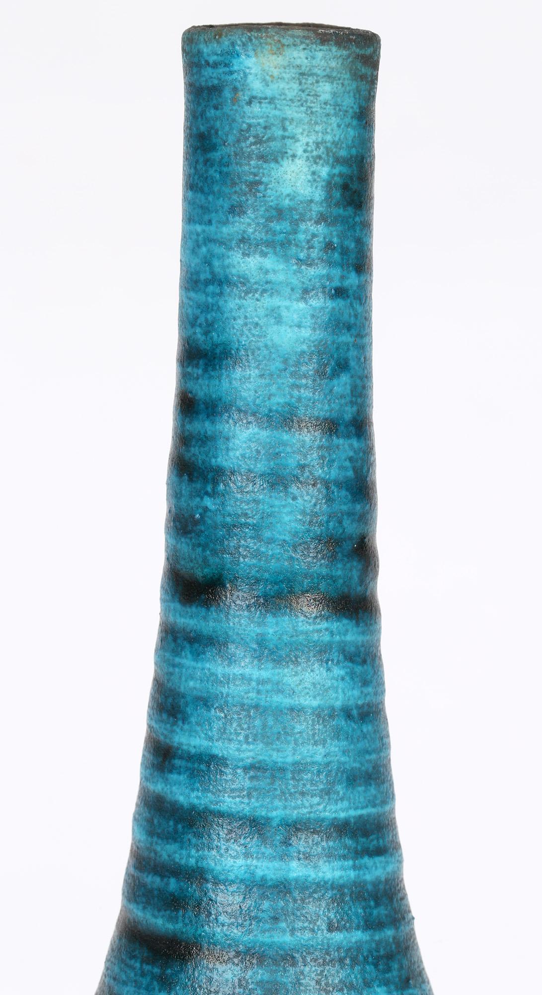 Accolay French Mid-Century Gauloise Blue Ceramic Bottle Vase 9
