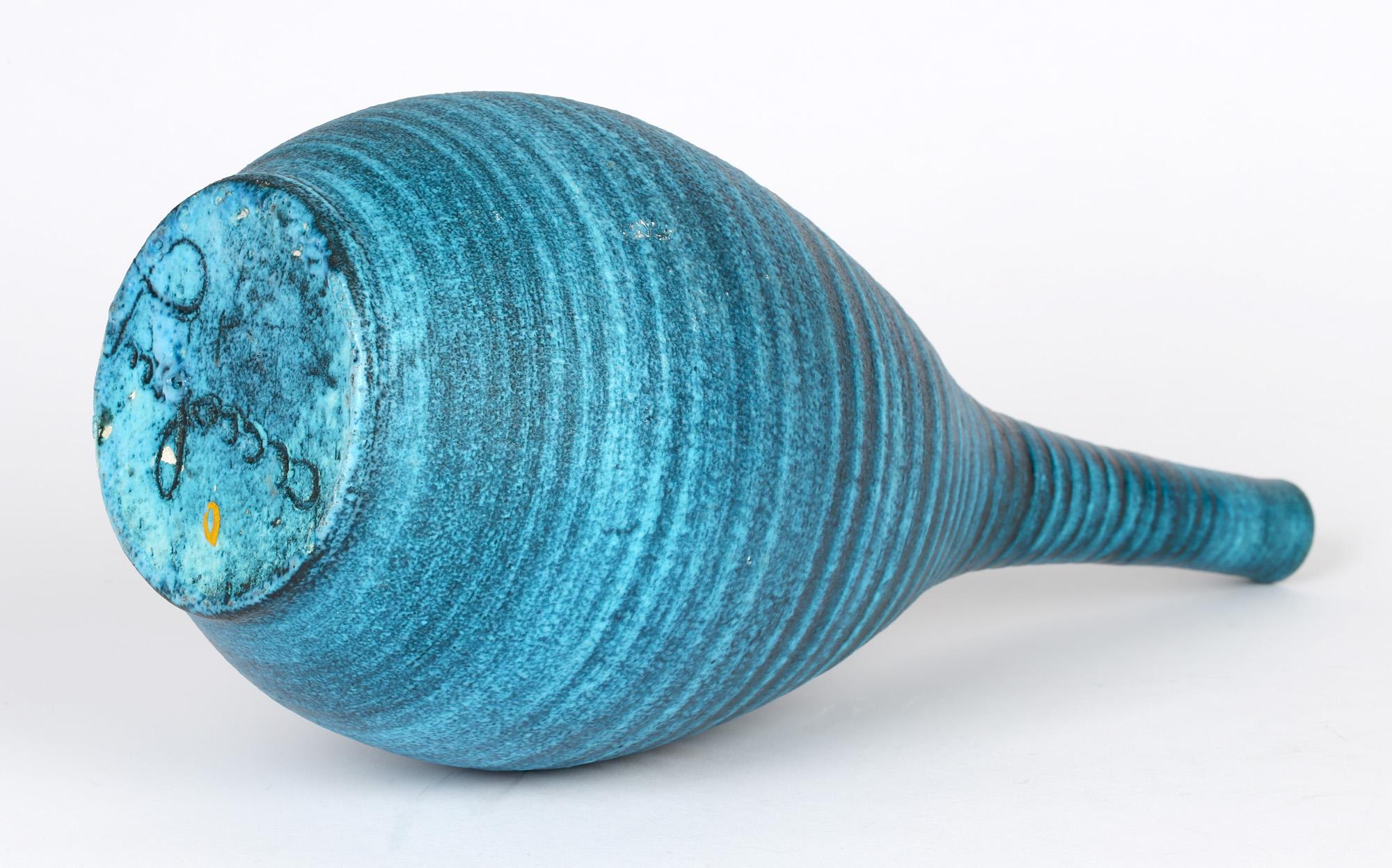 Pottery Accolay French Mid-Century Gauloise Blue Ceramic Bottle Vase