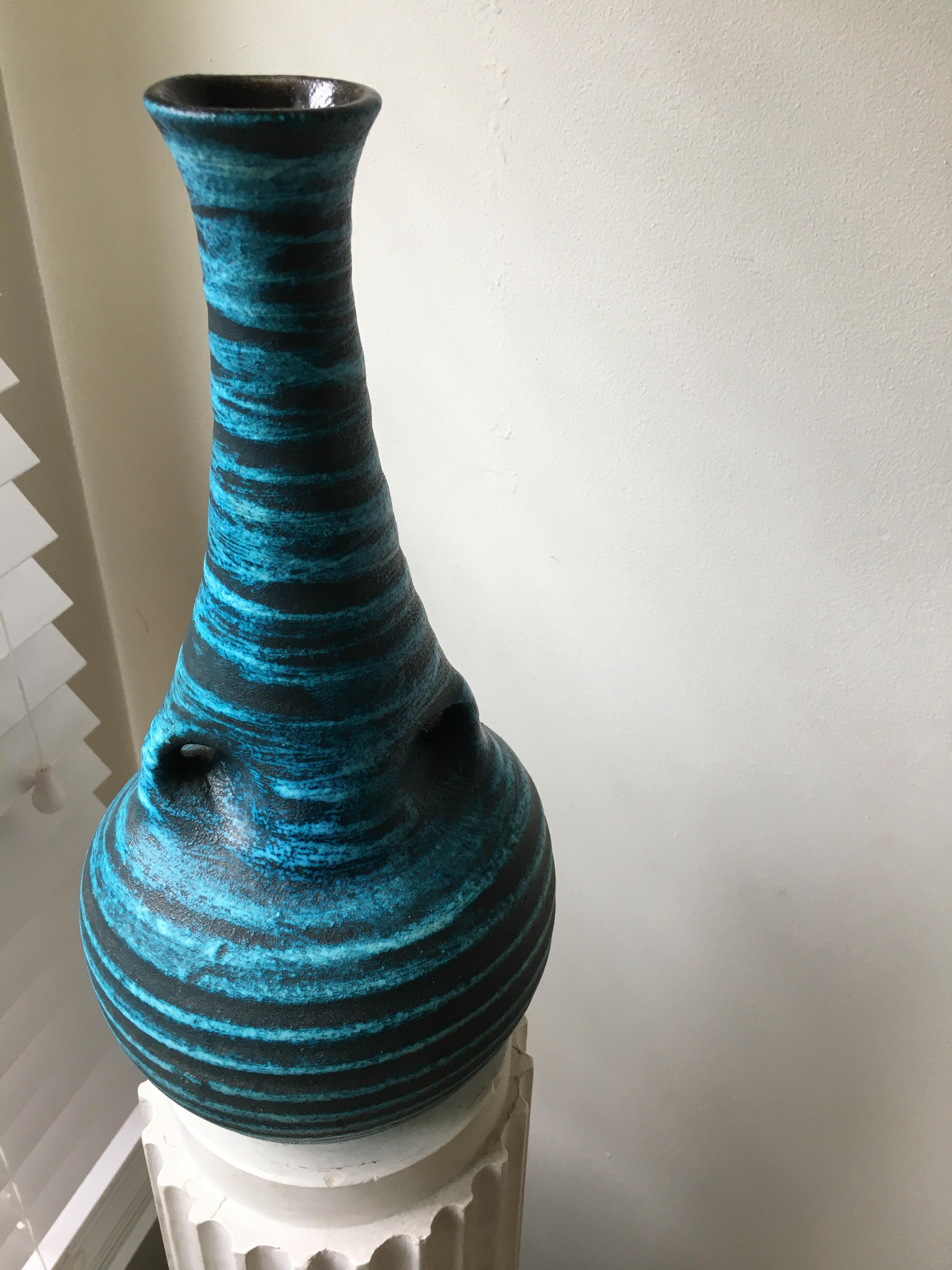 Mid-Century Modern Accolay Gauloise Blue Ceramic Vase, France, 1960 For Sale