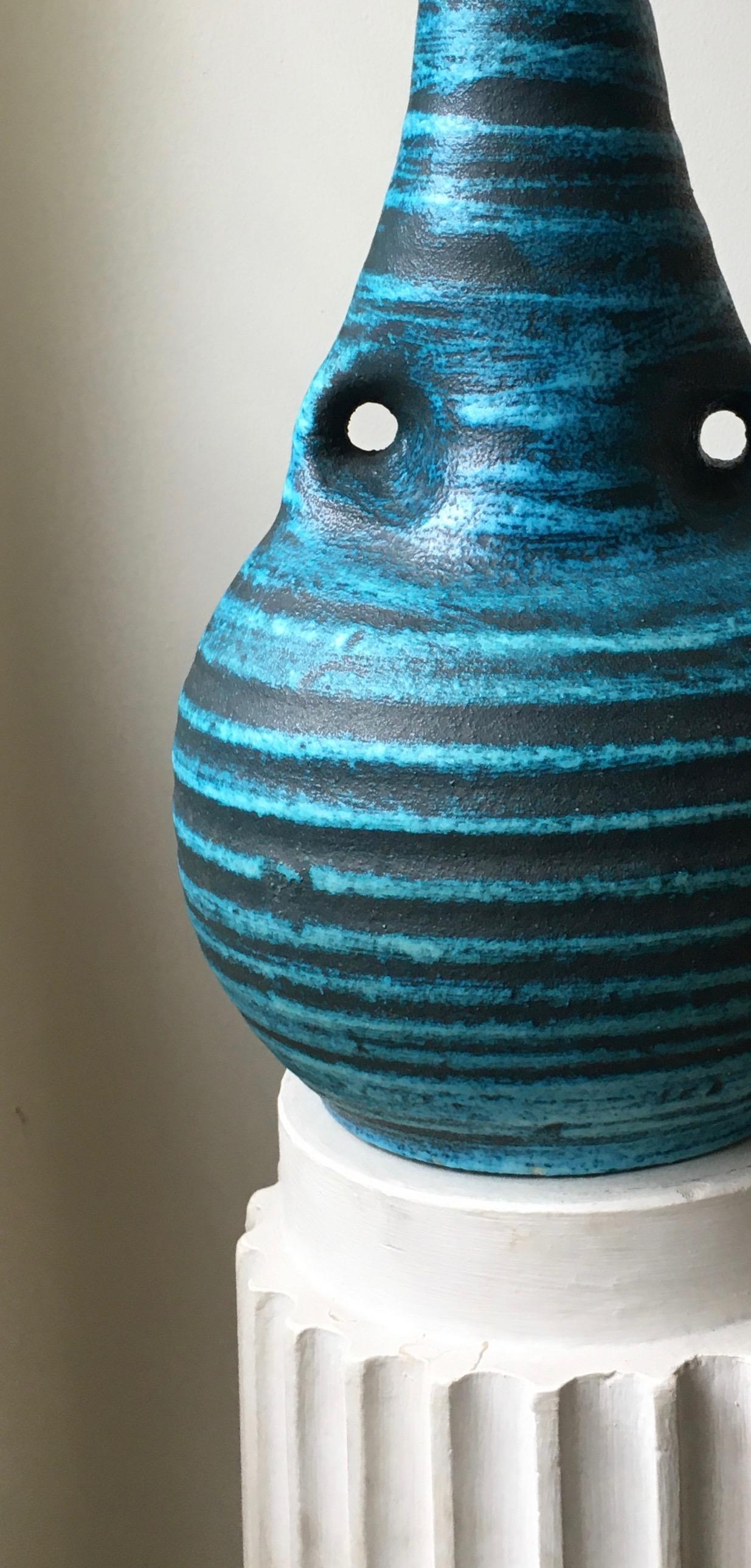 French Accolay Gauloise Blue Ceramic Vase, France, 1960 For Sale