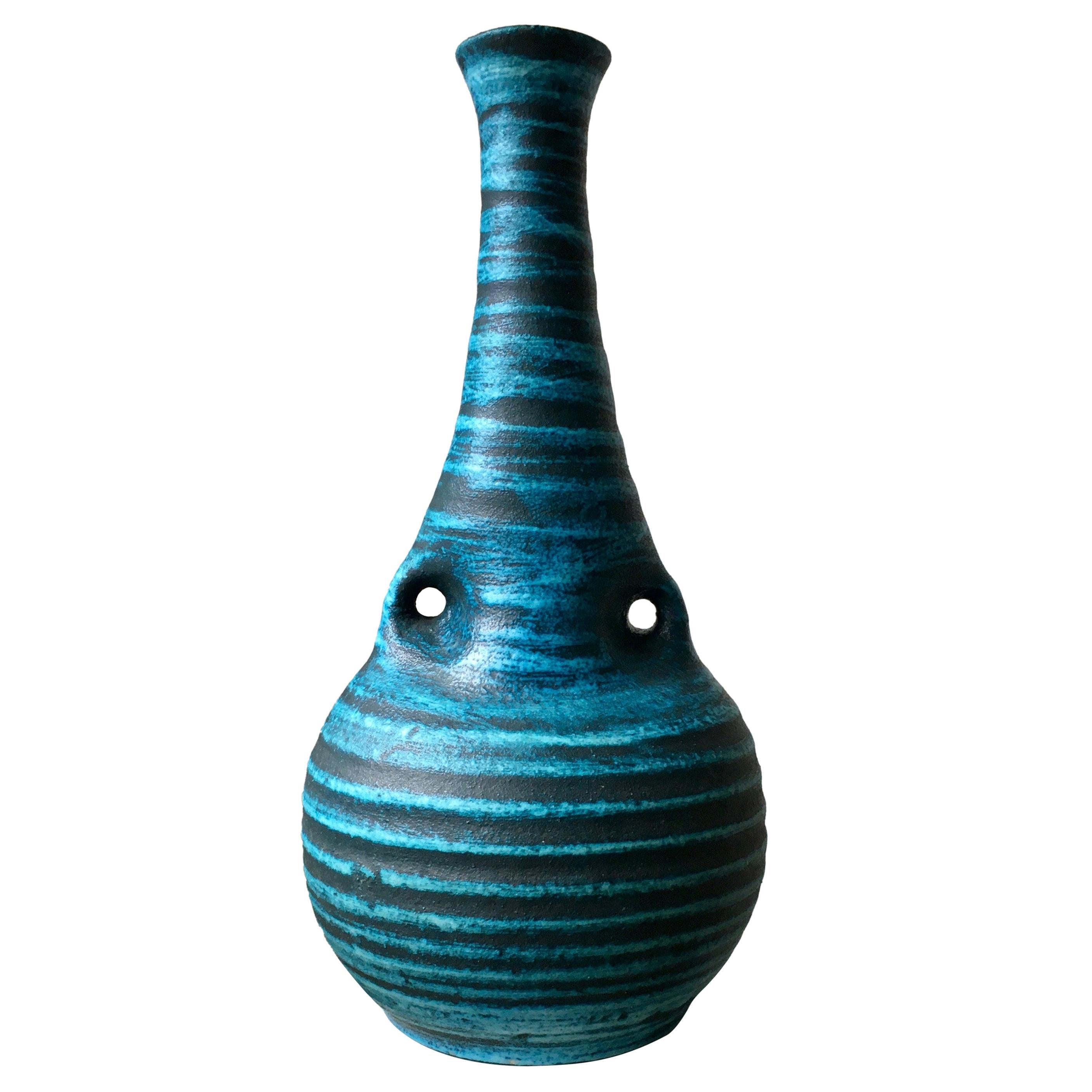 Accolay Gauloise Blue Ceramic Vase, France, 1960 For Sale