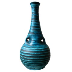 Vintage Accolay Gauloise Blue Ceramic Vase, France, 1960