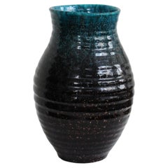 Accolay Glazed Ceramic Vase, Mid-Century Ribbed Design, 1960s France