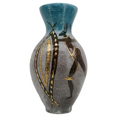 Accolay Large Stoneware Vase, African Scene, Mid-Century, France