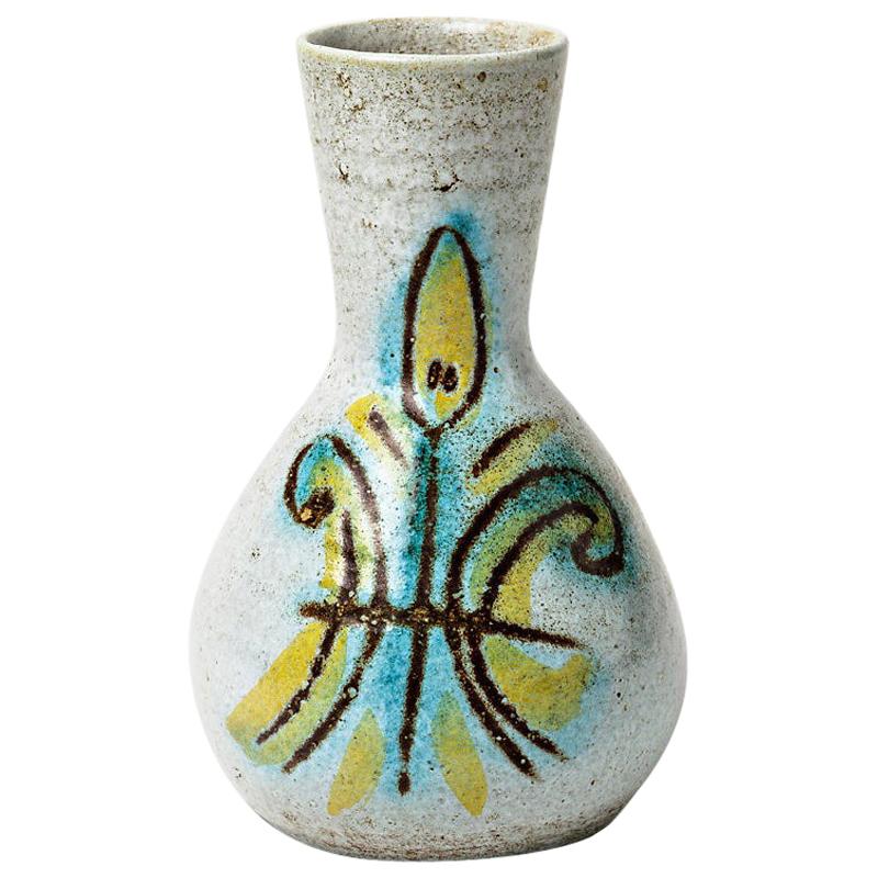 Vase à fleurs en céramique française Accolay du milieu du 20e siècle, couleur poterie blanche