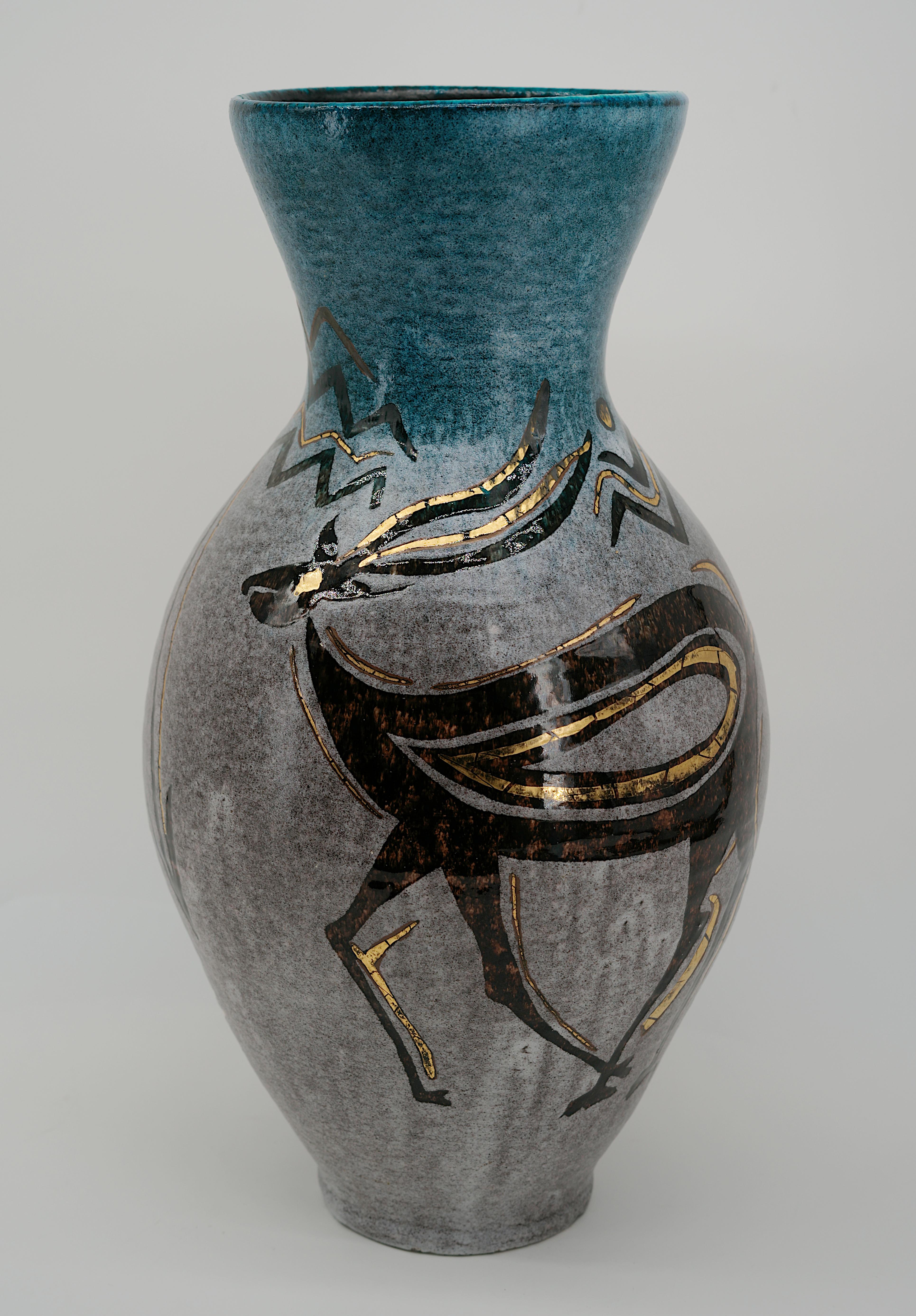 Accolay Museal Hunting Scene Stoneware Vase, 1950s For Sale 4