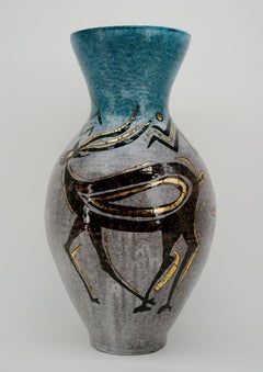 Accolay Museal Hunting Scene Stoneware Vase, 1950s