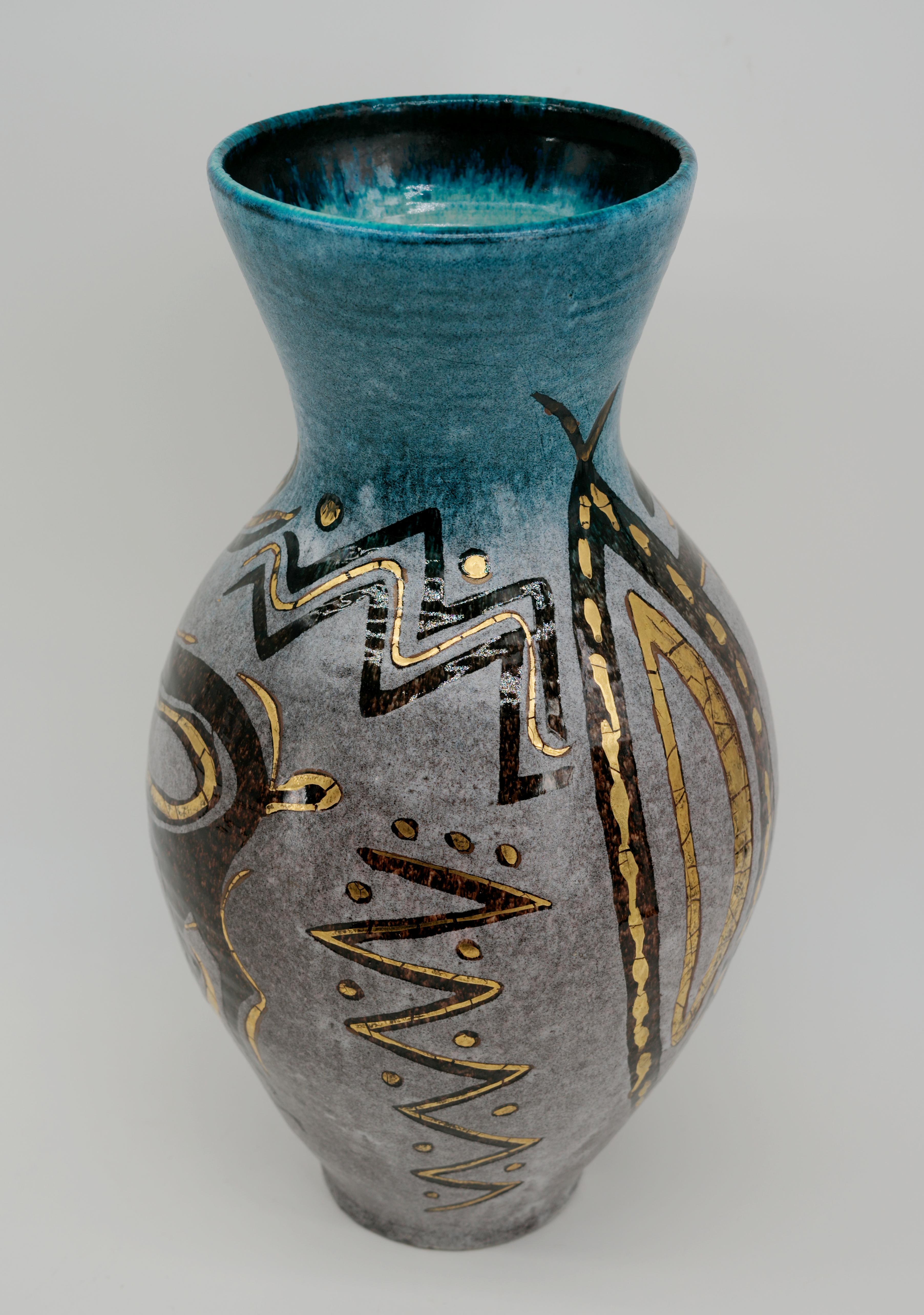 Francese Vaso in gres con scena di caccia di Accolay Museal, anni '50 in vendita