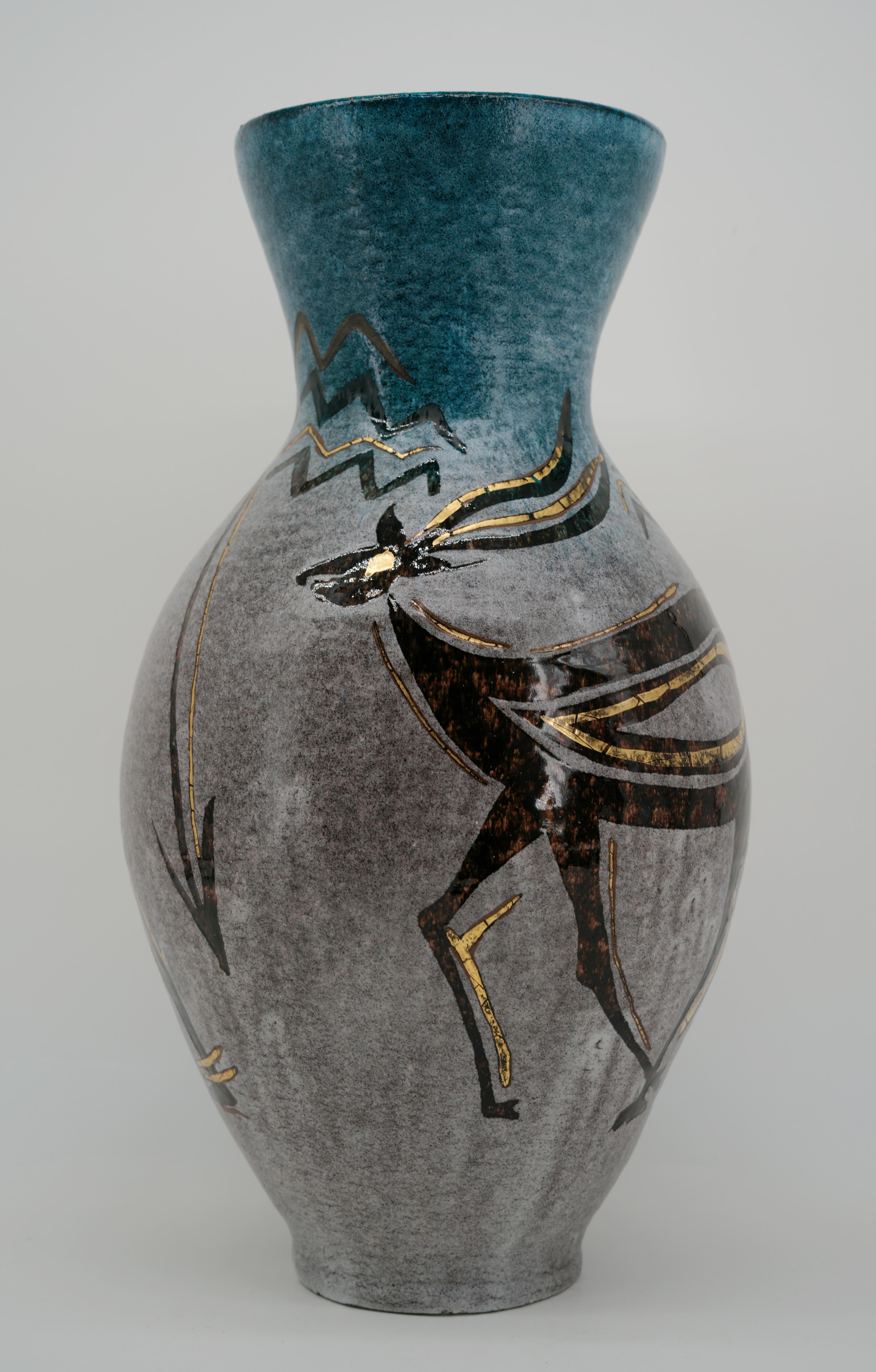 Accolay Museal Hunting Scene Stoneware Vase, 1950s For Sale 1