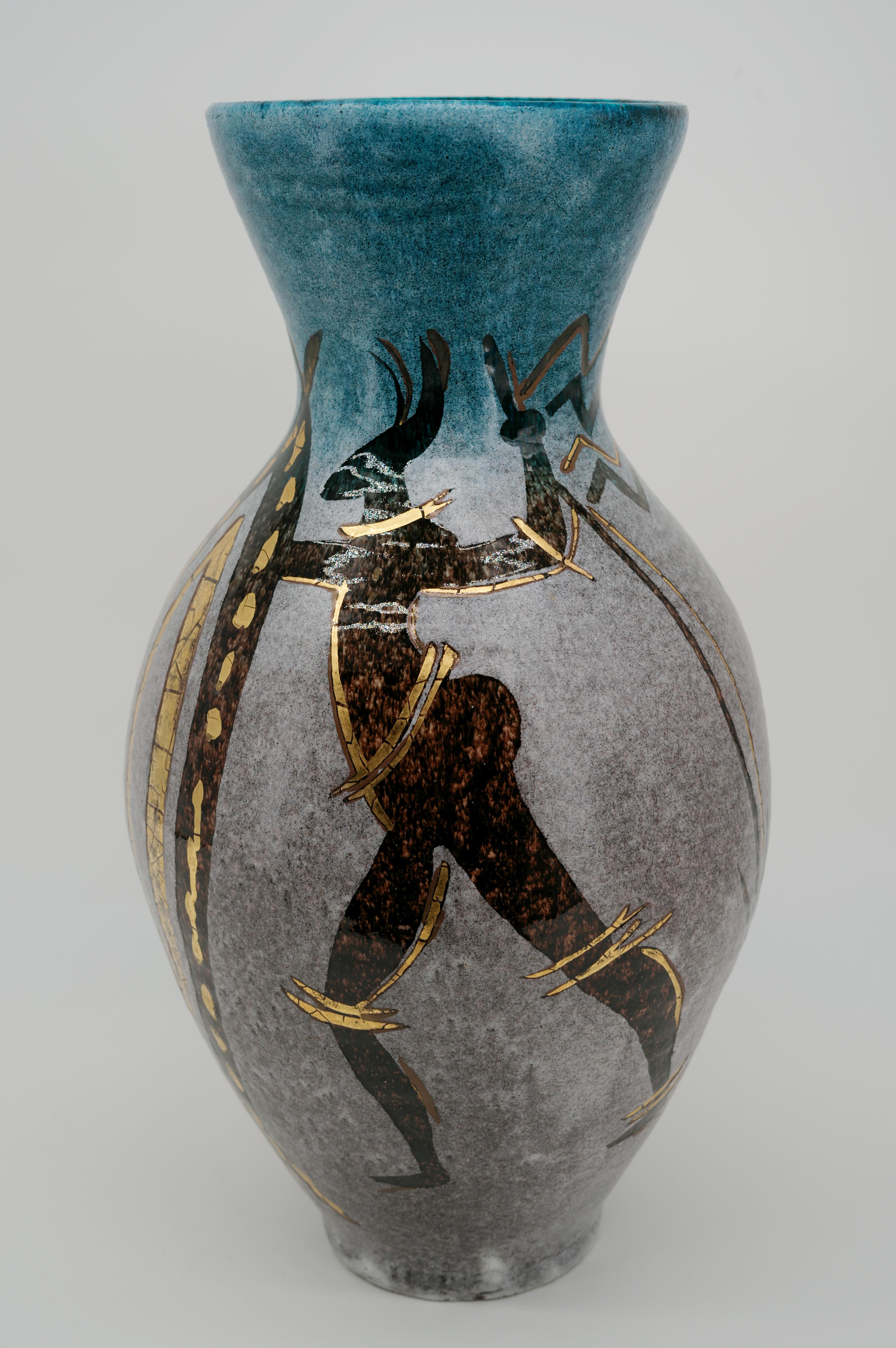 Accolay Museal Hunting Scene Stoneware Vase, 1950s For Sale 2