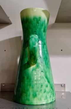 Accolay Pottery, France, Big Green Ceramic Pitcher Vase, circa 1950-1960
