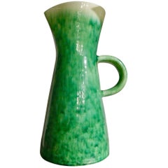 Accolay Pottery, France, Big Green Ceramic Pitcher Vase, circa 1950-1960