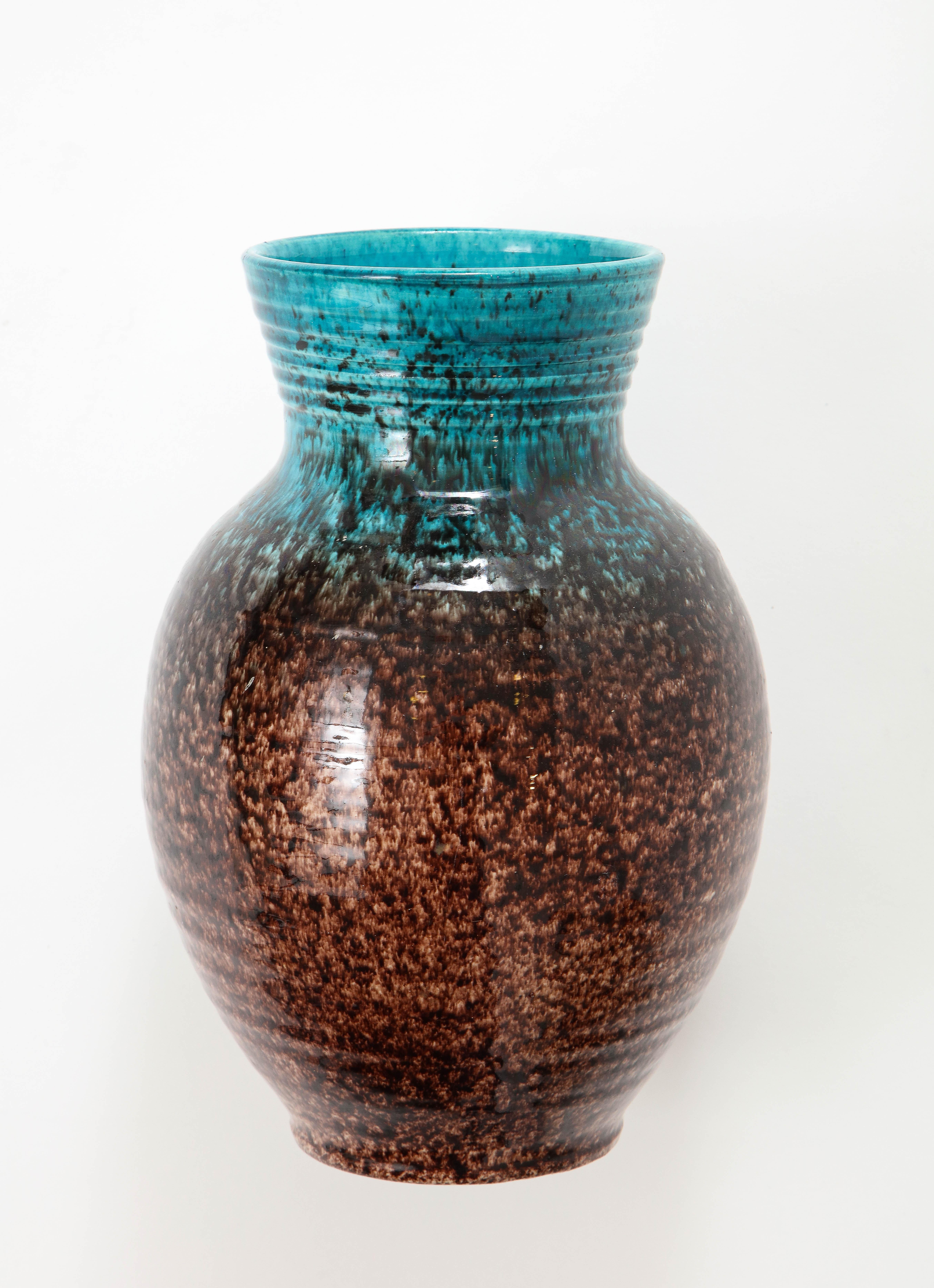 French Accolay Speckled / Ombre Glazed Vase For Sale