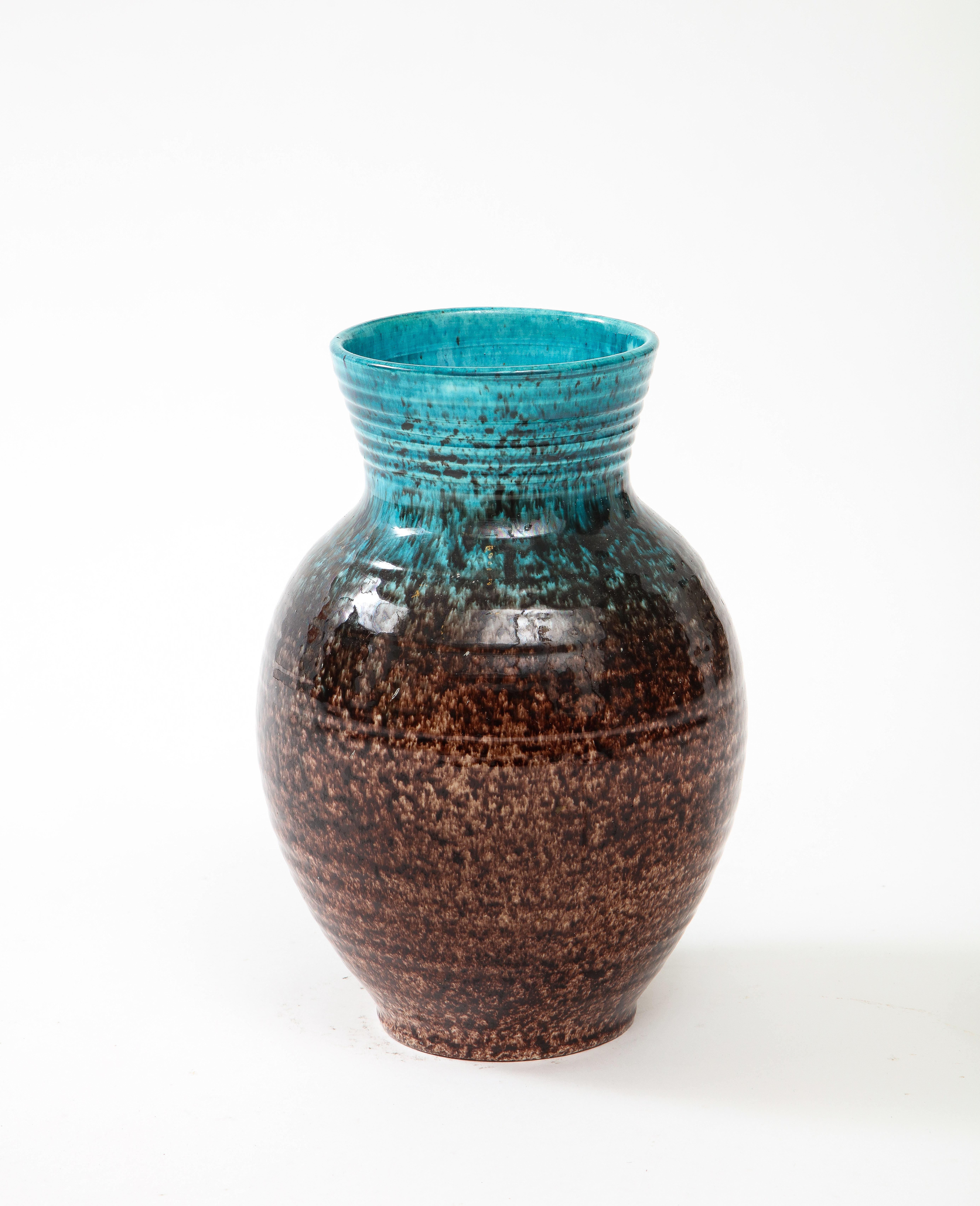 20th Century Accolay Speckled / Ombre Glazed Vase For Sale