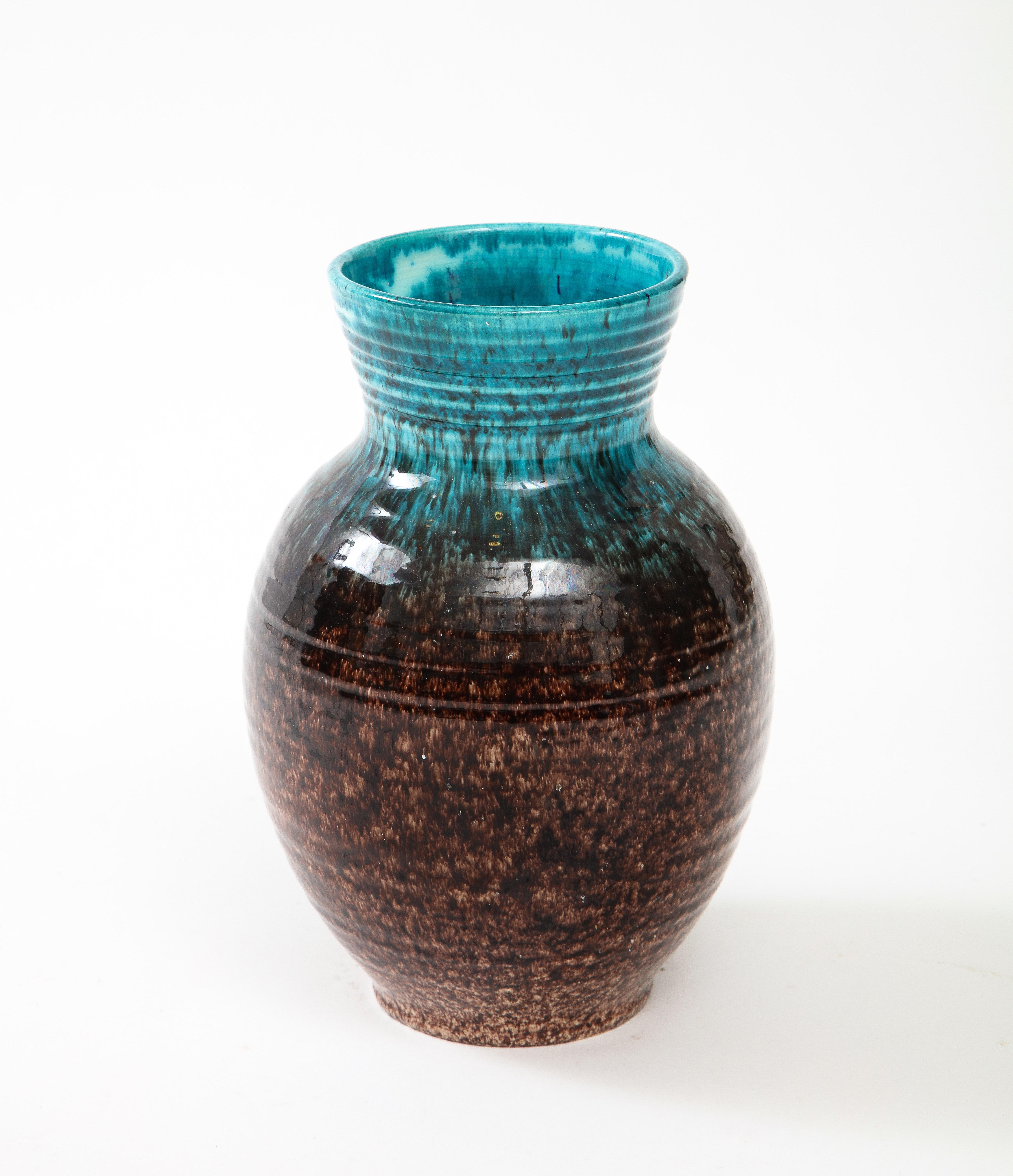 Pottery Accolay Speckled / Ombre Glazed Vase For Sale