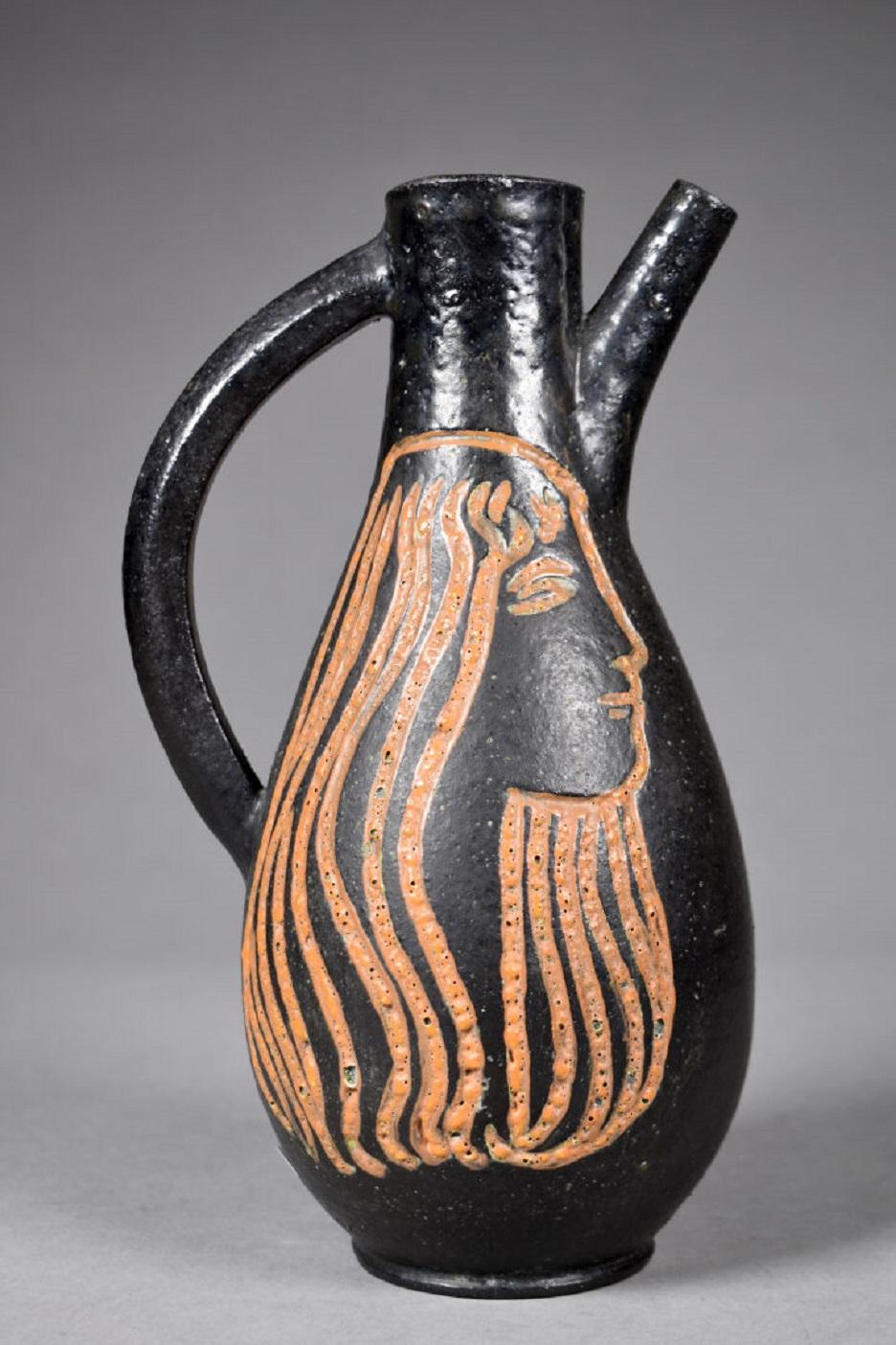 Keramikvase mit Ton-Akzent, um 1960 (Moderne der Mitte des Jahrhunderts) im Angebot