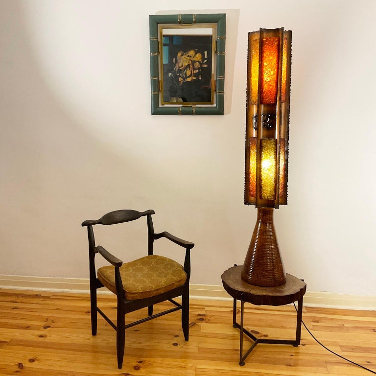 Accolay Studio Pottery Floor Lamp with a Brutalist Lampshade, France, 1960s For Sale 1