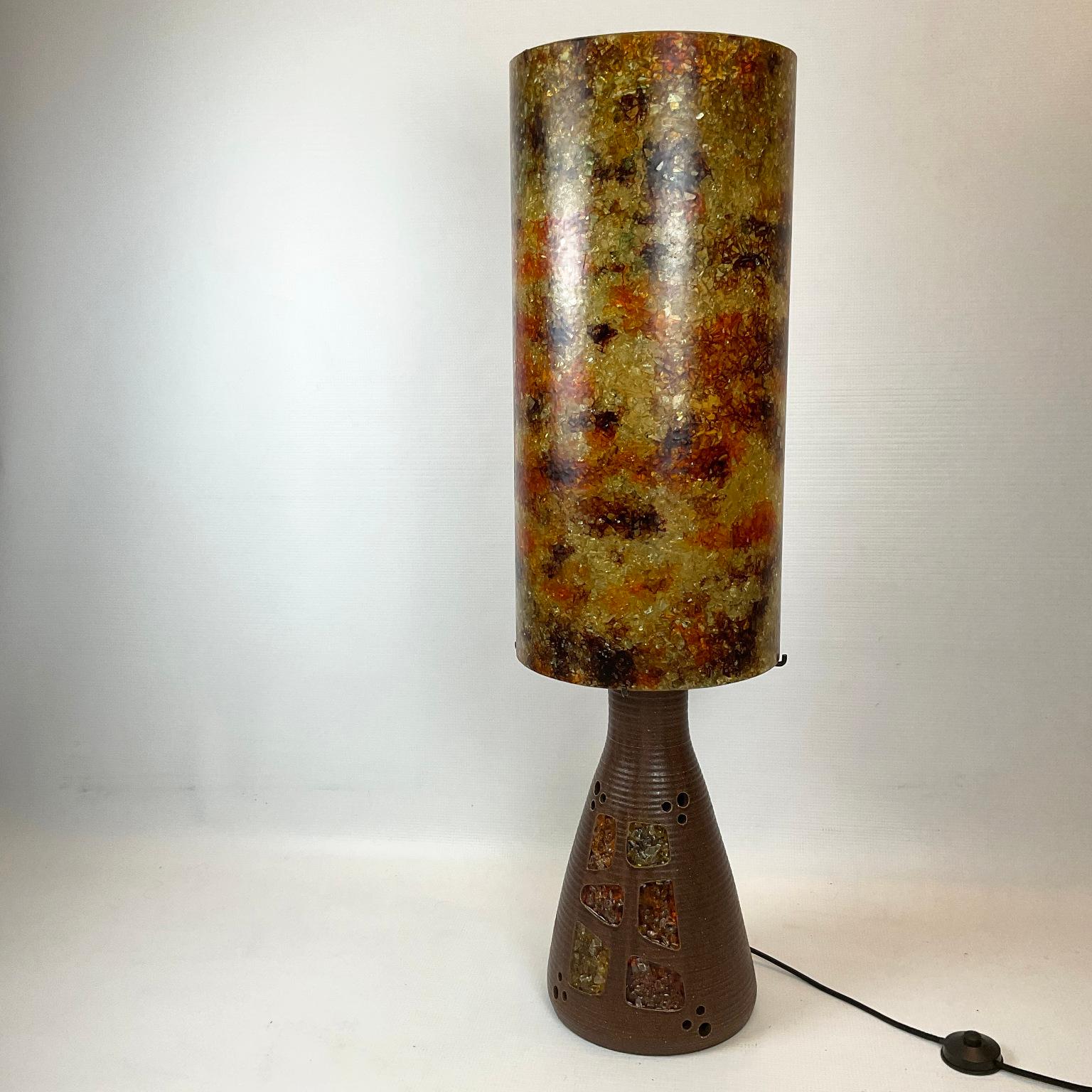 Accolay Studio Pottery Table Lamp with Its Own Glass Resin Shade, France 1960s 2