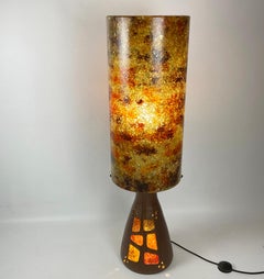Accolay Studio Pottery Table Lamp with Its Own Glass Resin Shade, France 1960s
