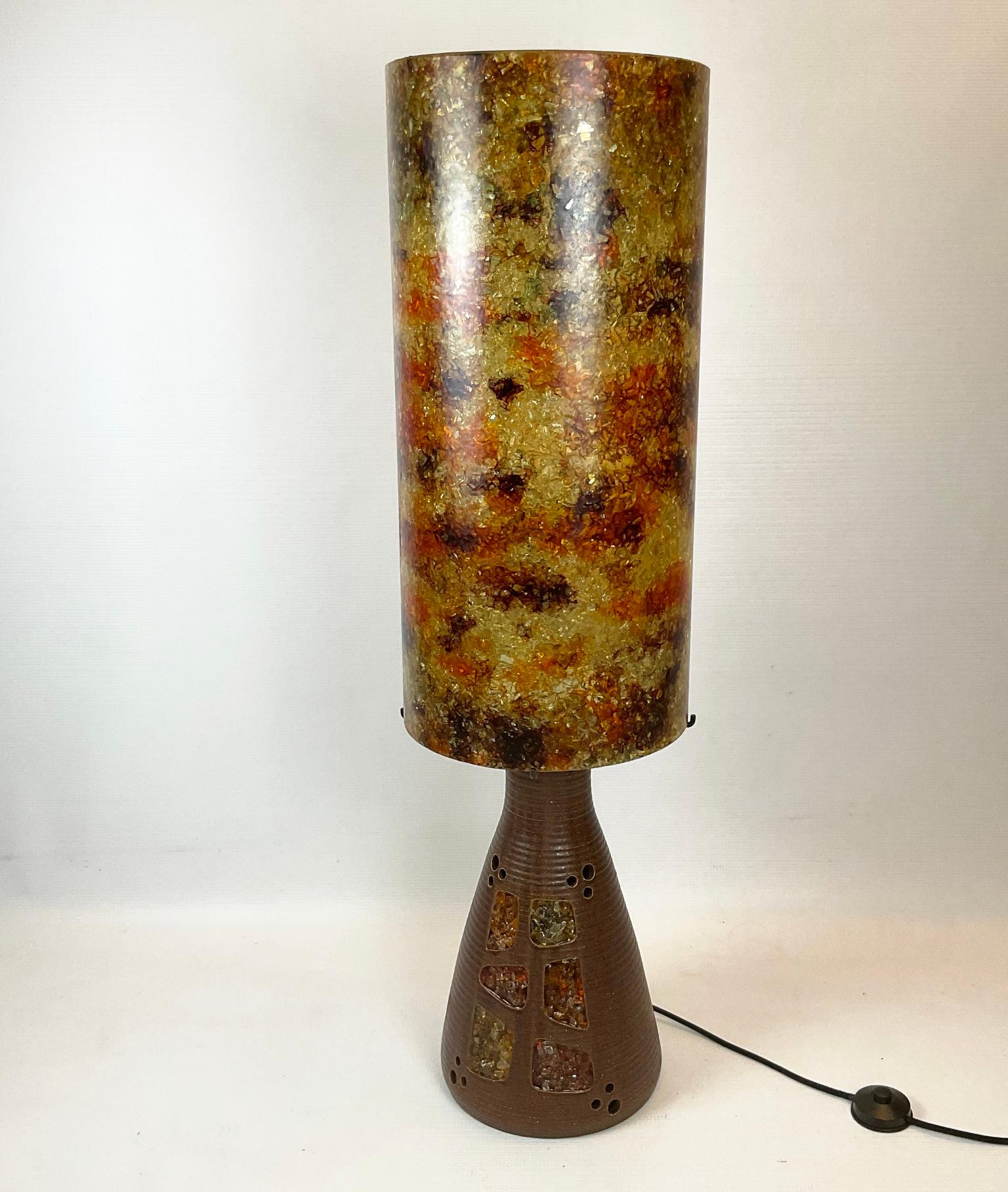 20th Century Accolay Studio Pottery Table Lamp with Its Own Glass Resin Shade, France 1960s