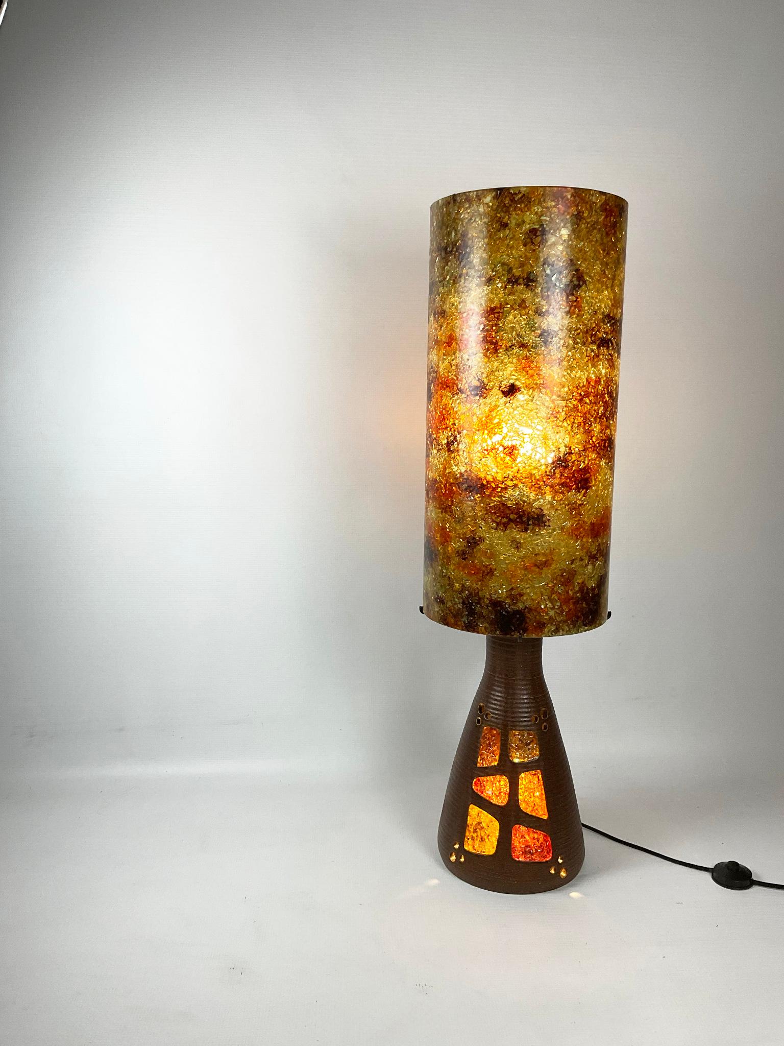 Accolay Studio Pottery Table Lamp with Its Own Glass Resin Shade, France 1960s 1
