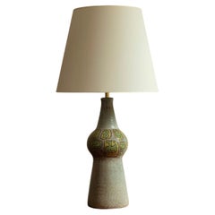 Vintage Accolay Table Lamp in Pale Blue and Grey Ceramic Decorated with the Zodiac