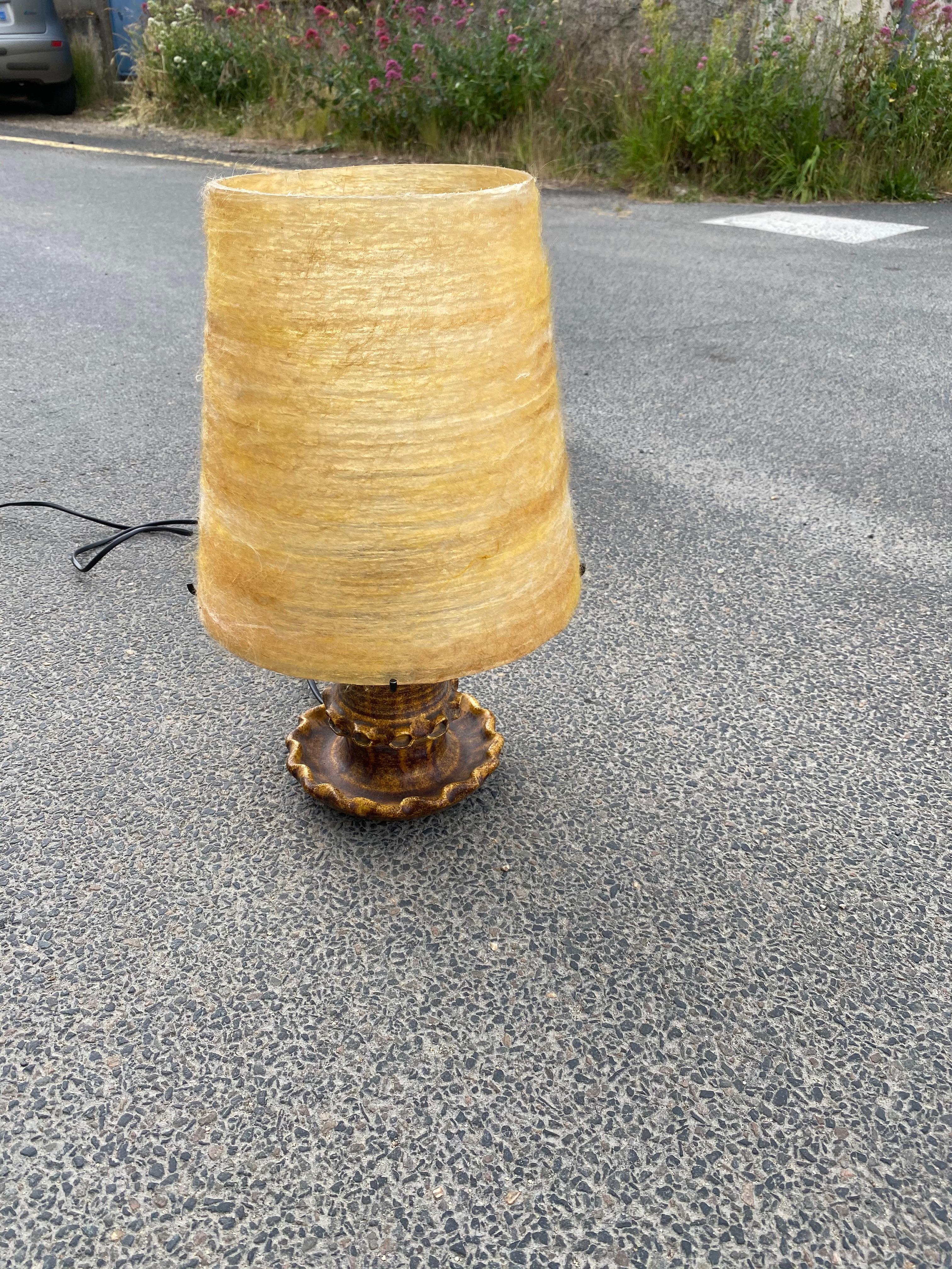 Accolay, Table Lamp with Glazed Ceramic Base, circa 1950 In Good Condition For Sale In Saint-Ouen, FR