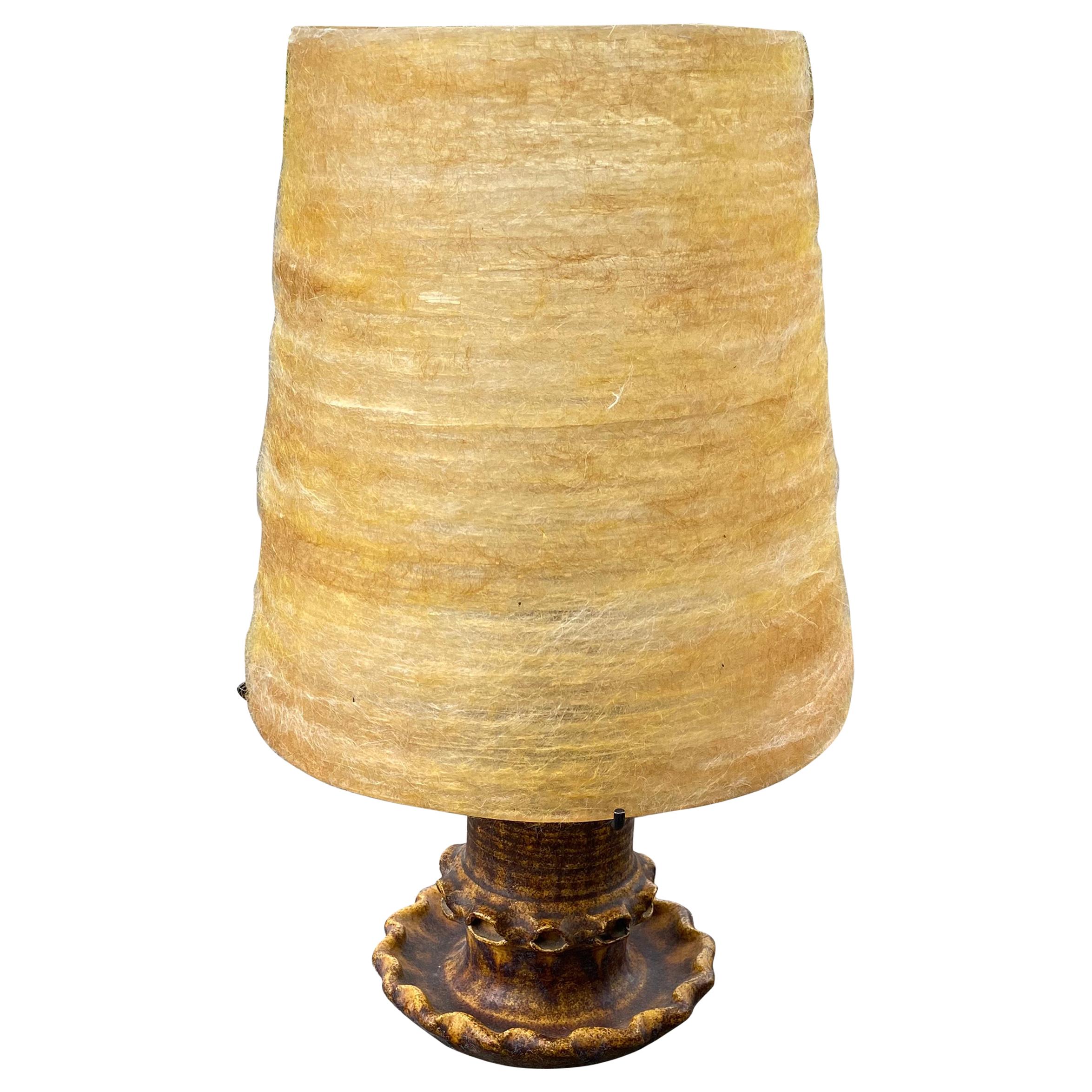 Accolay:: Tischlampe mit glasiertem Keramiksockel:: um 1950