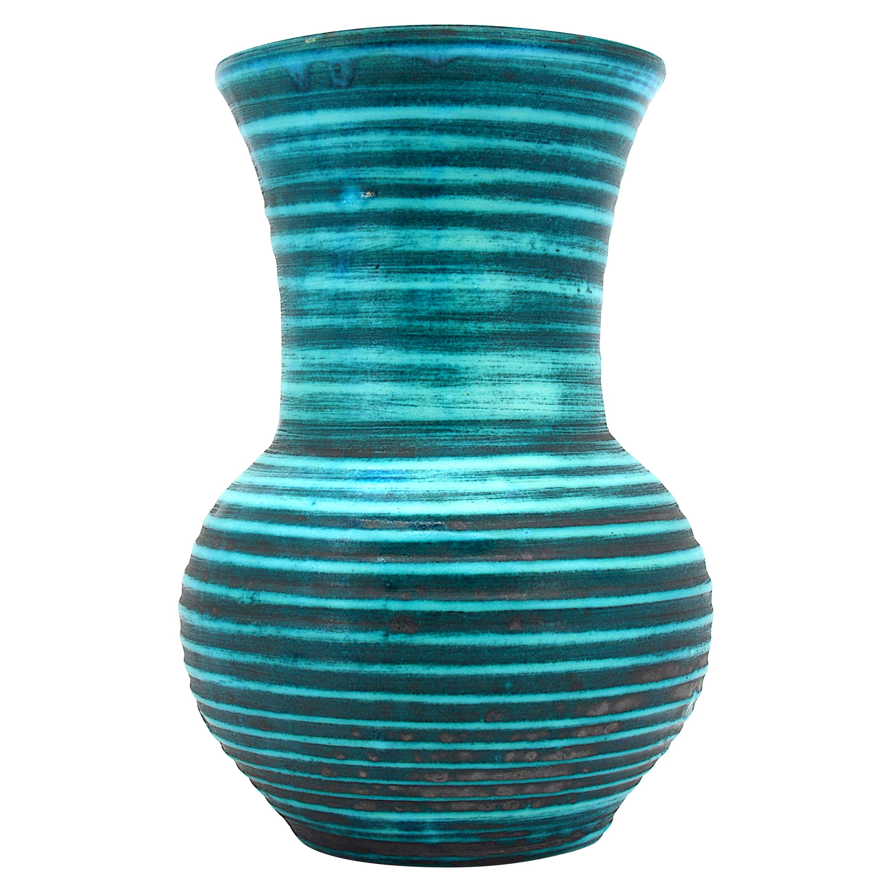 Accolay Turquoise Blue and Anthracite Gray Concentric Circle Vase, 1950s