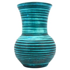 Vintage Accolay Turquoise Blue and Anthracite Gray Concentric Circle Vase, 1950s