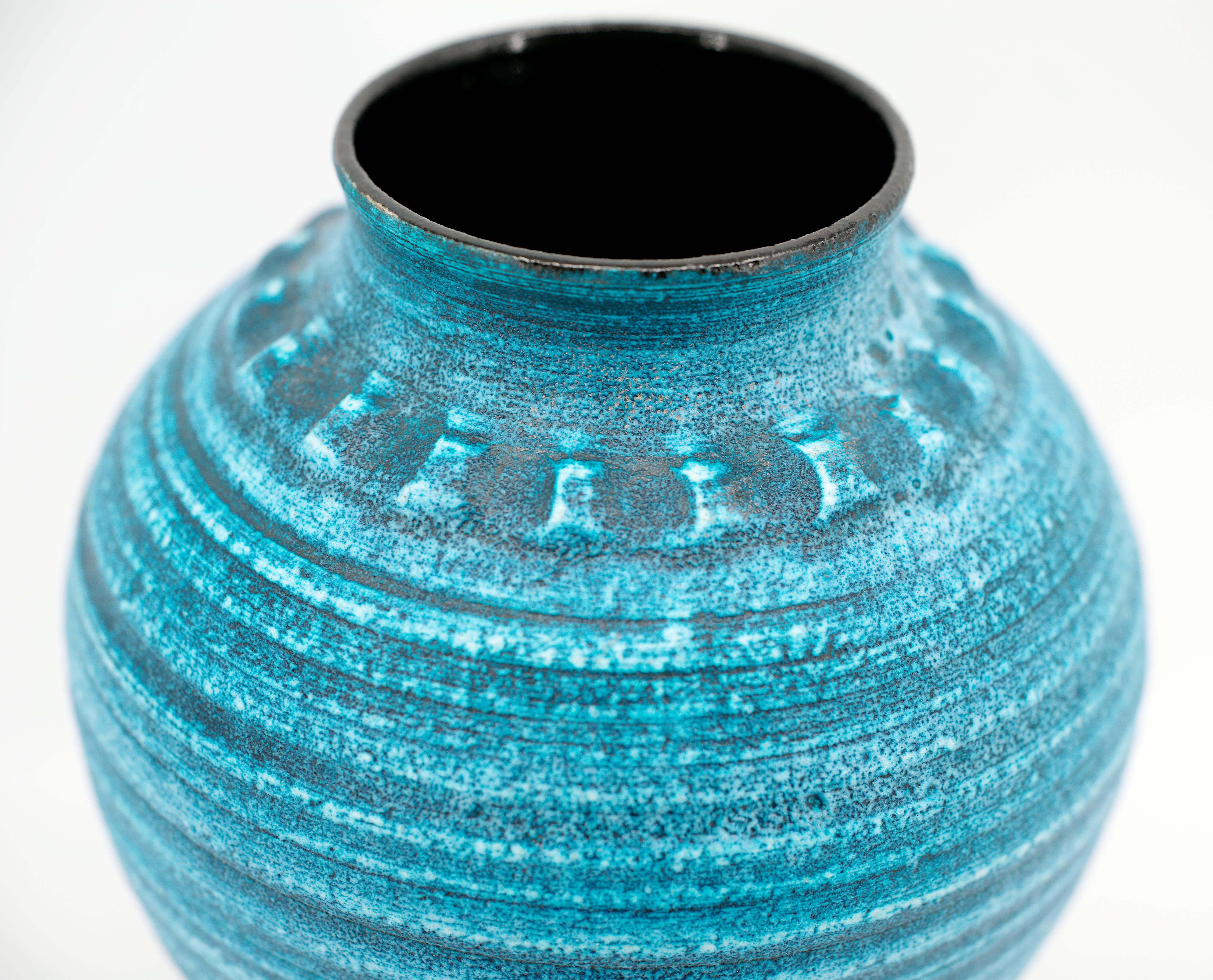 Accolay Jarrón Círculo Concéntrico Azul Turquesa Cerámico en venta