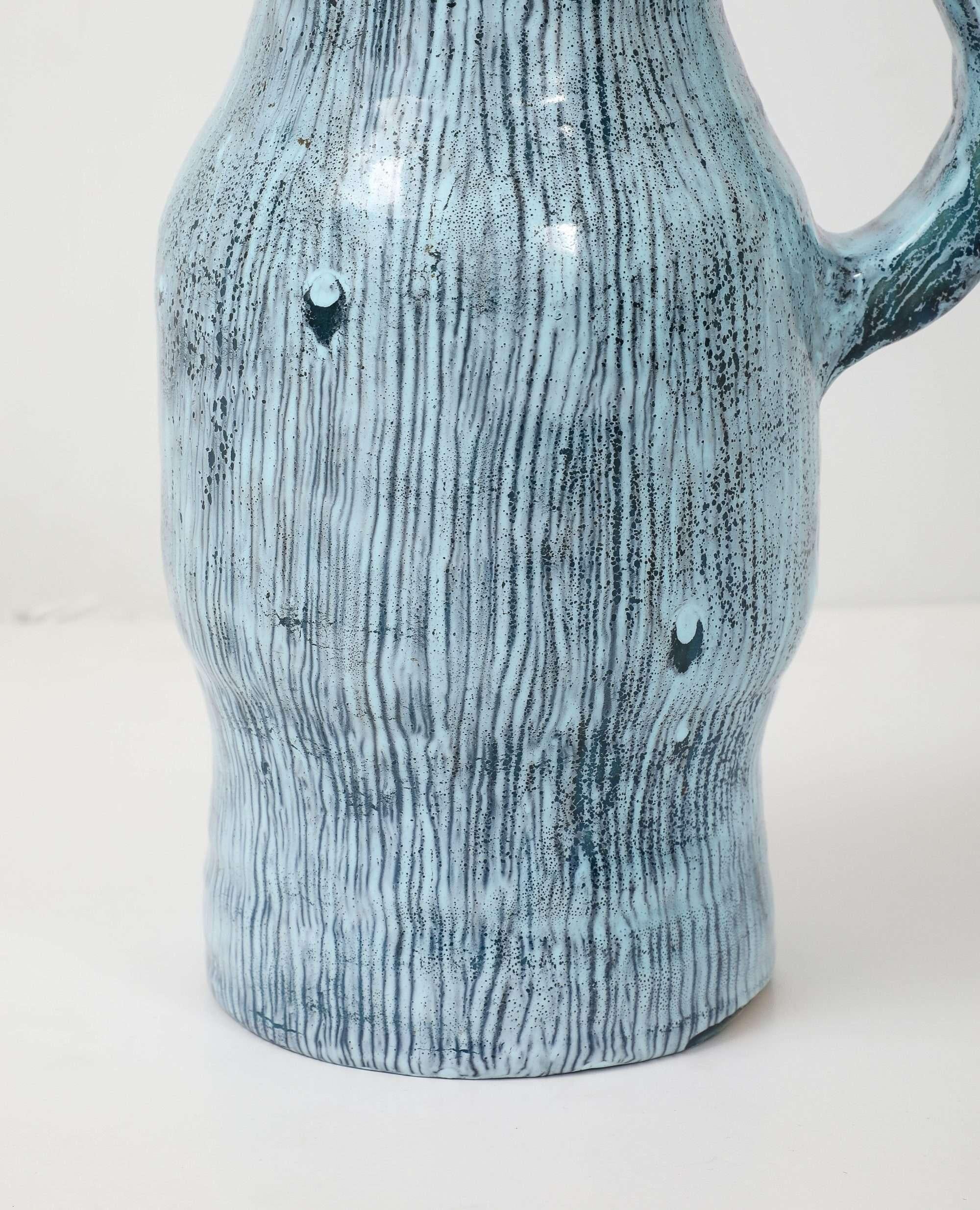 Accolay Turquoise Striated Pitcher In Excellent Condition For Sale In New York, NY