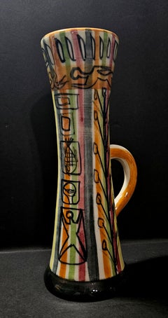 Accollay – polychrom glasierte Keramikvase mit Henkel, signiert „France“, 1960er Jahre