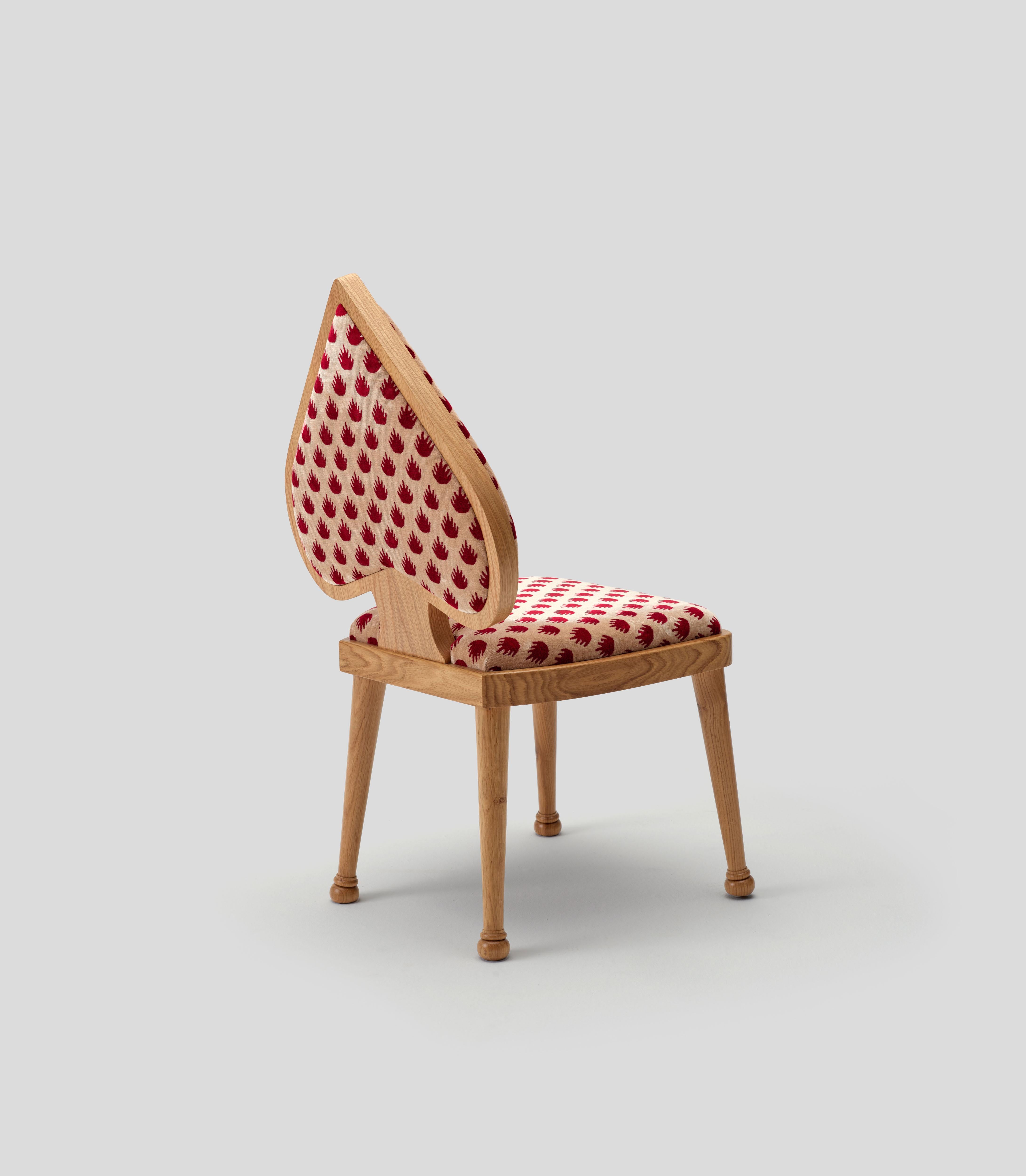 Hand-Carved Ace Chair with Red Velvet Coronation Fabric For Sale